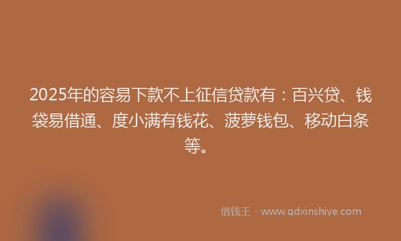 2025年的容易下款不上征信贷款有：百兴贷、钱袋易借通、度小满有钱花、菠萝钱包、移动白条等。