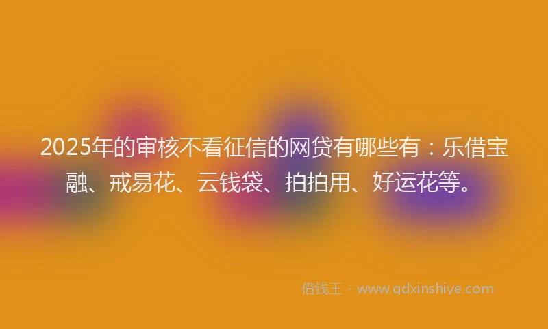 2025年的审核不看征信的网贷有哪些有：乐借宝融、戒易花、云钱袋、拍拍用、好运花等。