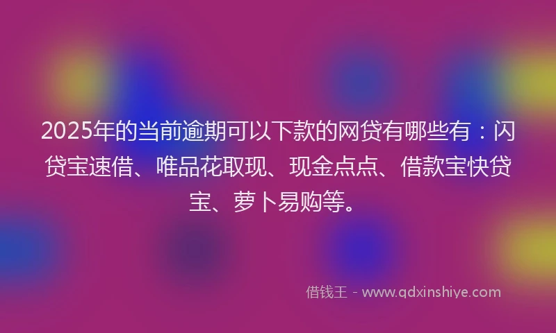 2025年的当前逾期可以下款的网贷有哪些有：闪贷宝速借、唯品花取现、现金点点、借款宝快贷宝、萝卜易购等。