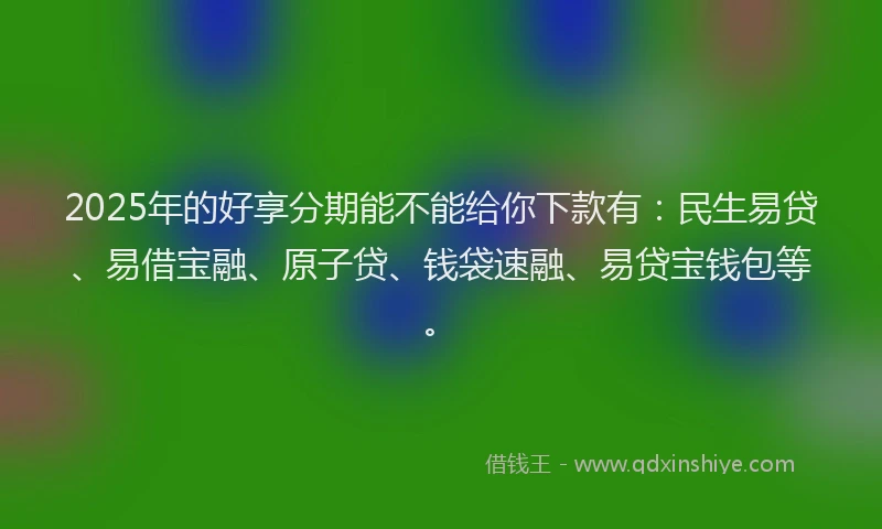 2025年的好享分期能不能给你下款有：民生易贷、易借宝融、原子贷、钱袋速融、易贷宝钱包等。