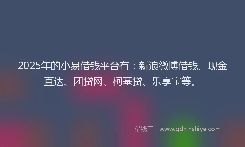 2025年的小易借钱平台有：新浪微博借钱、现金直达、团贷网、柯基贷、乐享宝等。