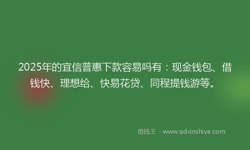 2025年的宜信普惠下款容易吗有：现金钱包、借钱快、理想给、快易花贷、同程提钱游等。