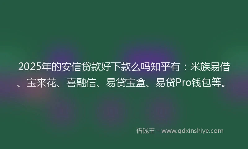 2025年的安信贷款好下款么吗知乎有：米族易借、宝来花、喜融信、易贷宝盒、易贷Pro钱包等。