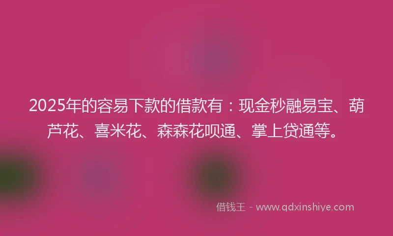 2025年的容易下款的借款有：现金秒融易宝、葫芦花、喜米花、森森花呗通、掌上贷通等。