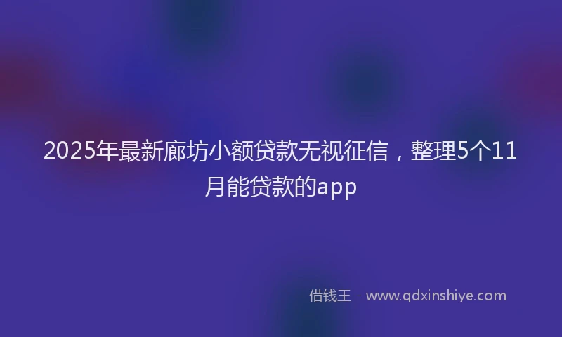 2025年最新廊坊小额贷款无视征信，整理5个11月能贷款的app