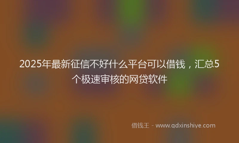 2025年最新征信不好什么平台可以借钱，汇总5个极速审核的网贷软件