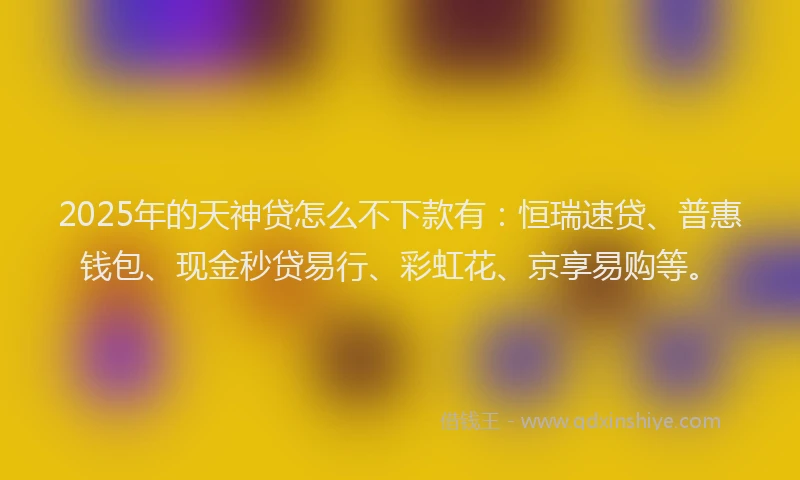 2025年的天神贷怎么不下款有：恒瑞速贷、普惠钱包、现金秒贷易行、彩虹花、京享易购等。