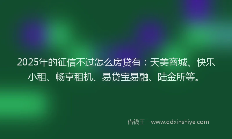 2025年的征信不过怎么房贷有：天美商城、快乐小租、畅享租机、易贷宝易融、陆金所等。