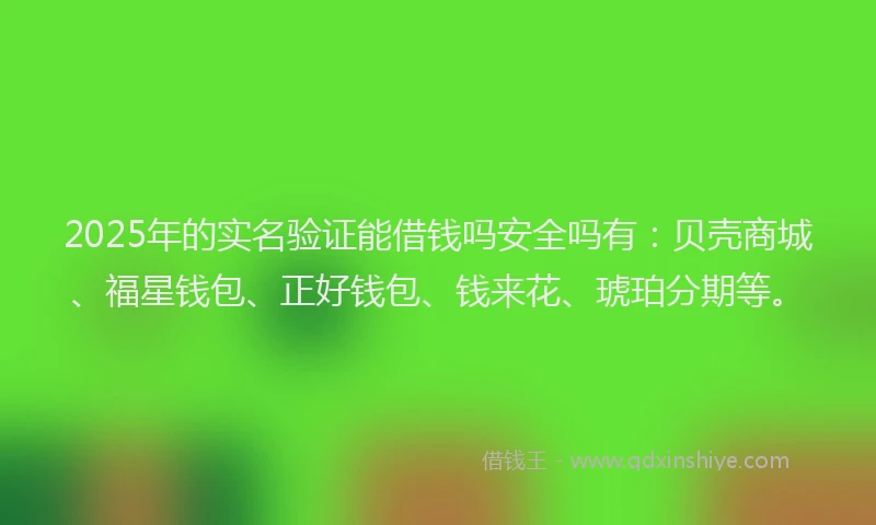 2025年的实名验证能借钱吗安全吗有：贝壳商城、福星钱包、正好钱包、钱来花、琥珀分期等。