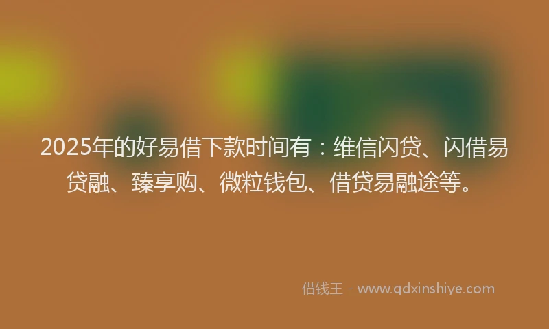 2025年的好易借下款时间有：维信闪贷、闪借易贷融、臻享购、微粒钱包、借贷易融途等。