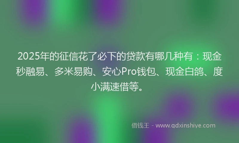 2025年的征信花了必下的贷款有哪几种有：现金秒融易、多米易购、安心Pro钱包、现金白鸽、度小满速借等。