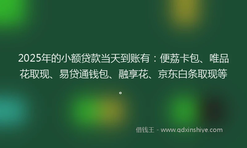 2025年的小额贷款当天到账有：便荔卡包、唯品花取现、易贷通钱包、融享花、京东白条取现等。