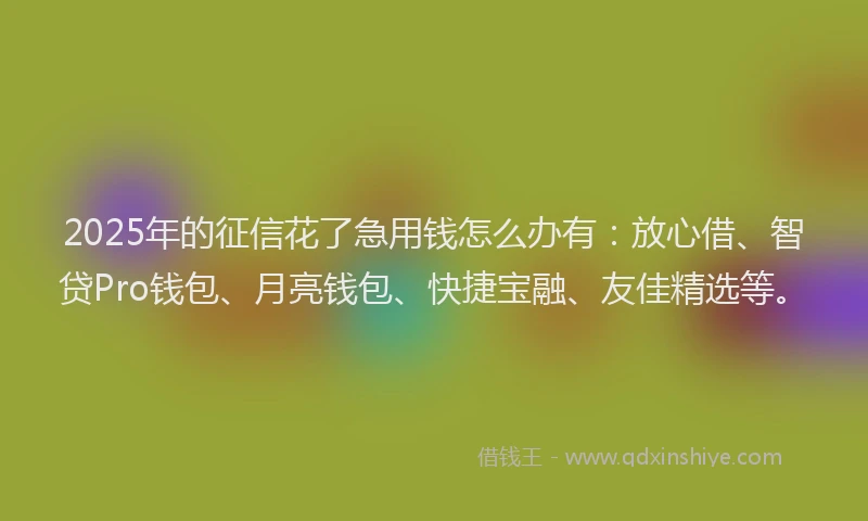 2025年的征信花了急用钱怎么办有：放心借、智贷Pro钱包、月亮钱包、快捷宝融、友佳精选等。