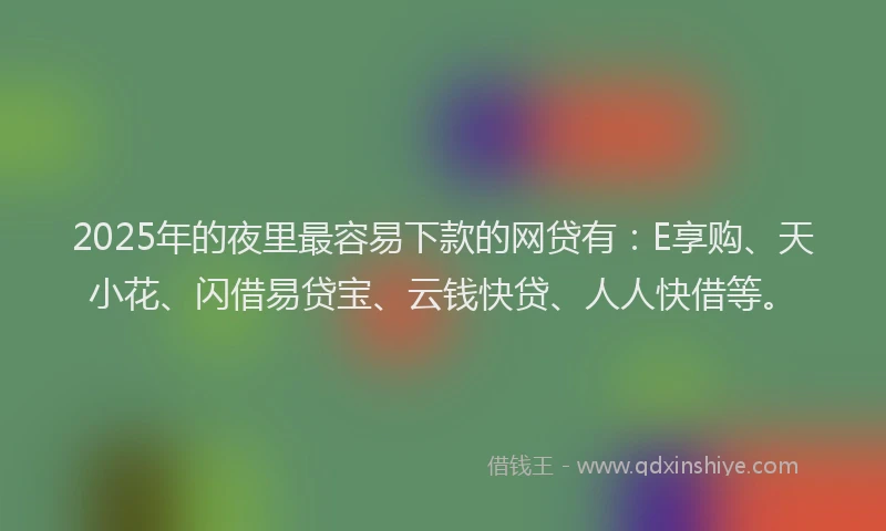 2025年的夜里最容易下款的网贷有：E享购、天小花、闪借易贷宝、云钱快贷、人人快借等。
