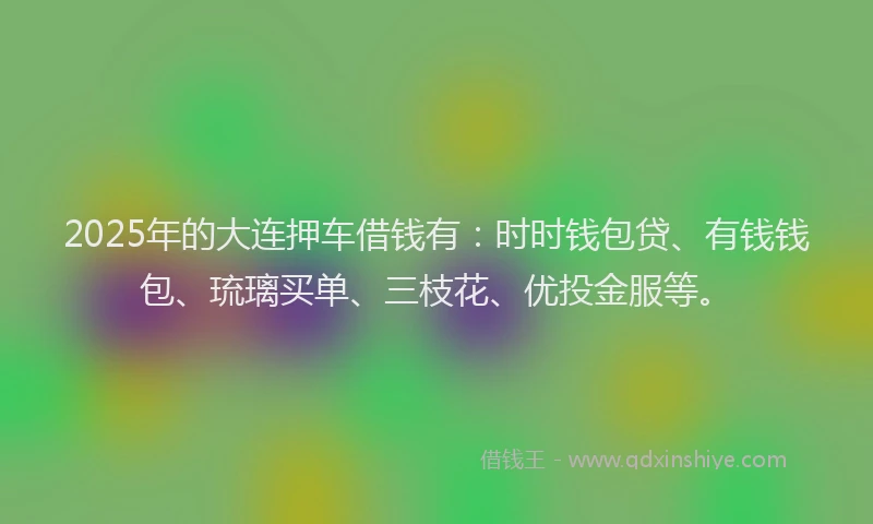 2025年的大连押车借钱有：时时钱包贷、有钱钱包、琉璃买单、三枝花、优投金服等。