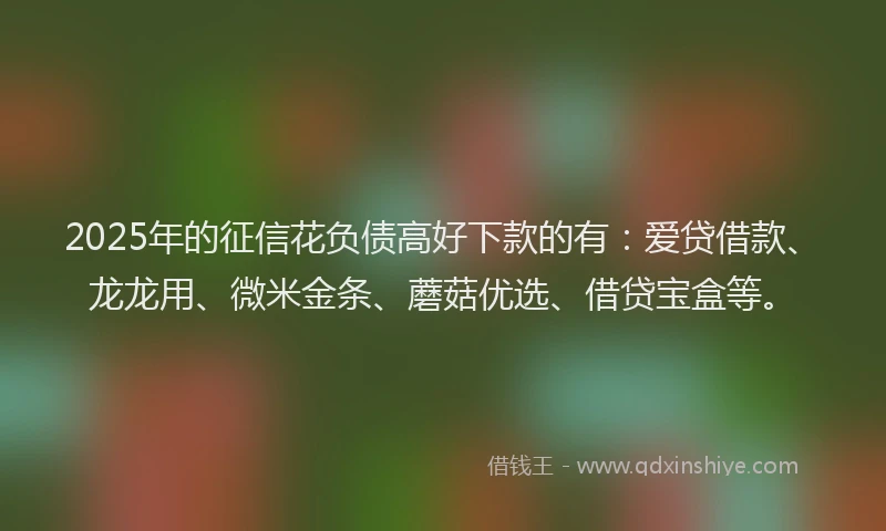 2025年的征信花负债高好下款的有：爱贷借款、龙龙用、微米金条、蘑菇优选、借贷宝盒等。