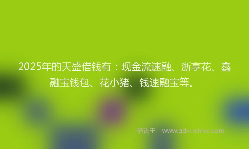 2025年的天盛借钱有：现金流速融、浙享花、鑫融宝钱包、花小猪、钱速融宝等。