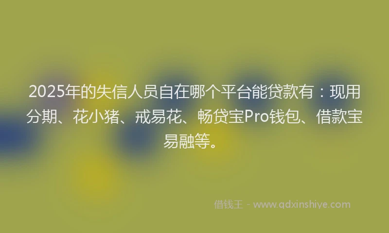 2025年的失信人员自在哪个平台能贷款有：现用分期、花小猪、戒易花、畅贷宝Pro钱包、借款宝易融等。