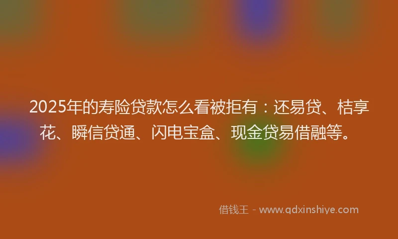 2025年的寿险贷款怎么看被拒有：还易贷、桔享花、瞬信贷通、闪电宝盒、现金贷易借融等。