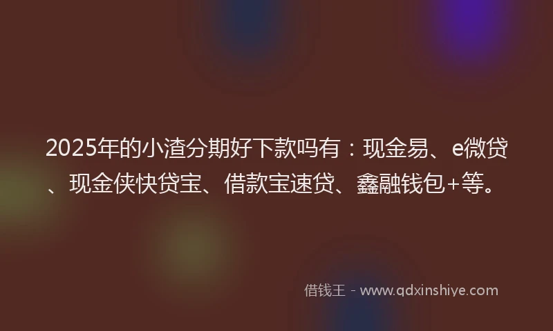 2025年的小渣分期好下款吗有：现金易、e微贷、现金侠快贷宝、借款宝速贷、鑫融钱包+等。