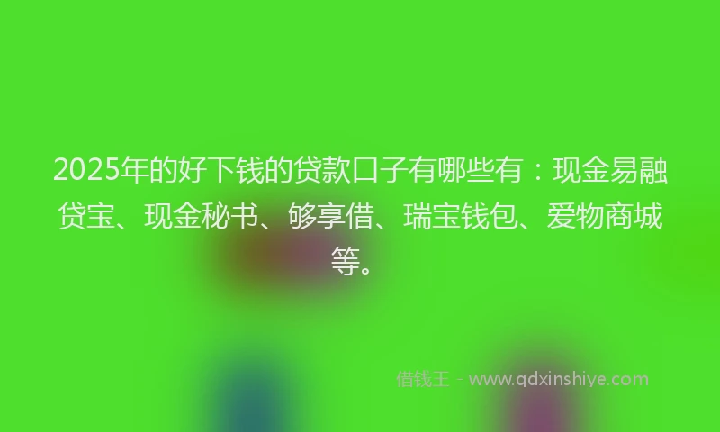 2025年的好下钱的贷款口子有哪些有：现金易融贷宝、现金秘书、够享借、瑞宝钱包、爱物商城等。