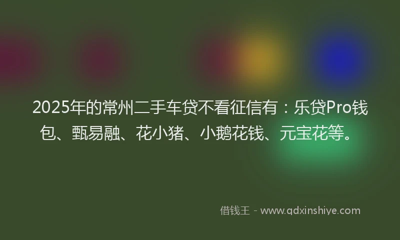2025年的常州二手车贷不看征信有：乐贷Pro钱包、甄易融、花小猪、小鹅花钱、元宝花等。