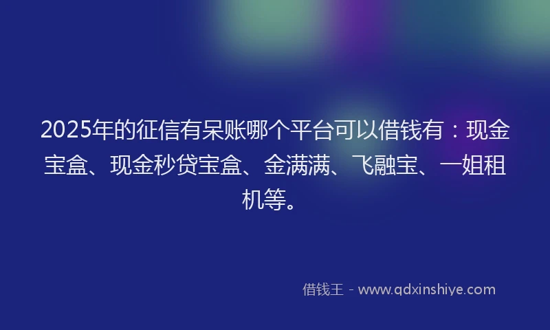 2025年的征信有呆账哪个平台可以借钱有：现金宝盒、现金秒贷宝盒、金满满、飞融宝、一姐租机等。