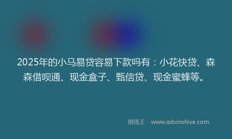 2025年的小马易贷容易下款吗有：小花快贷、森森借呗通、现金盒子、甄信贷、现金蜜蜂等。