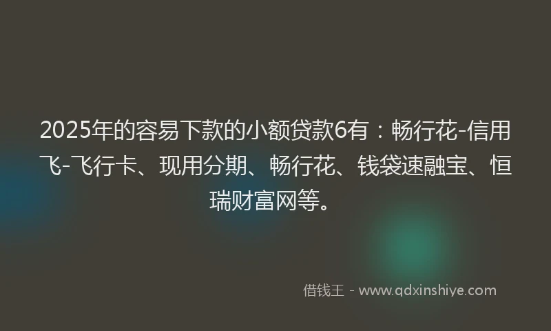 2025年的容易下款的小额贷款6有：畅行花-信用飞-飞行卡、现用分期、畅行花、钱袋速融宝、恒瑞财富网等。