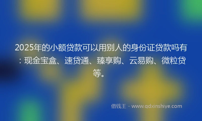 2025年的小额贷款可以用别人的身份证贷款吗有：现金宝盒、速贷通、臻享购、云易购、微粒贷等。