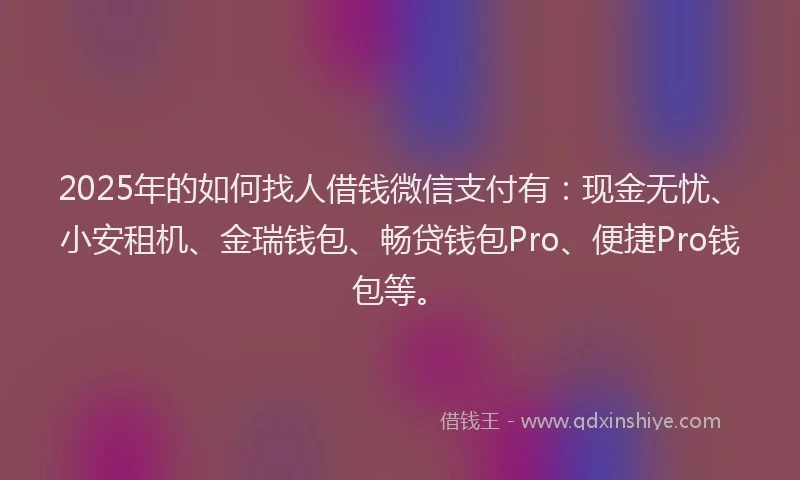 2025年的如何找人借钱微信支付有：现金无忧、小安租机、金瑞钱包、畅贷钱包Pro、便捷Pro钱包等。