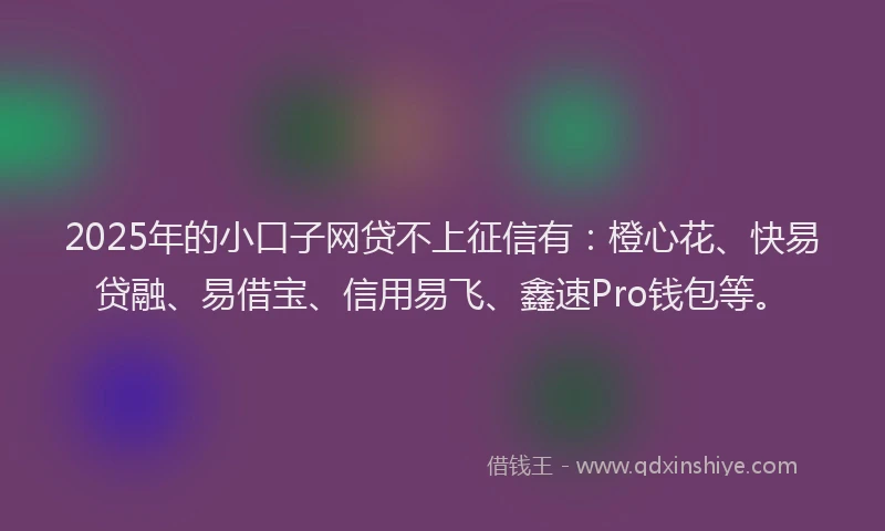 2025年的小口子网贷不上征信有：橙心花、快易贷融、易借宝、信用易飞、鑫速Pro钱包等。
