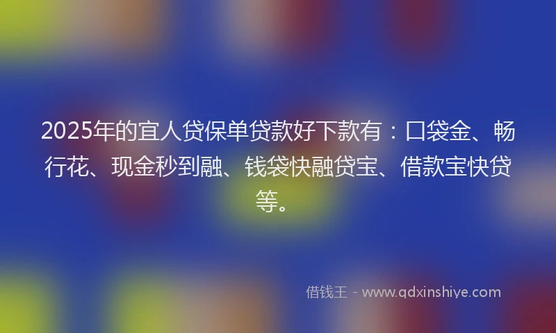 2025年的宜人贷保单贷款好下款有：口袋金、畅行花、现金秒到融、钱袋快融贷宝、借款宝快贷等。
