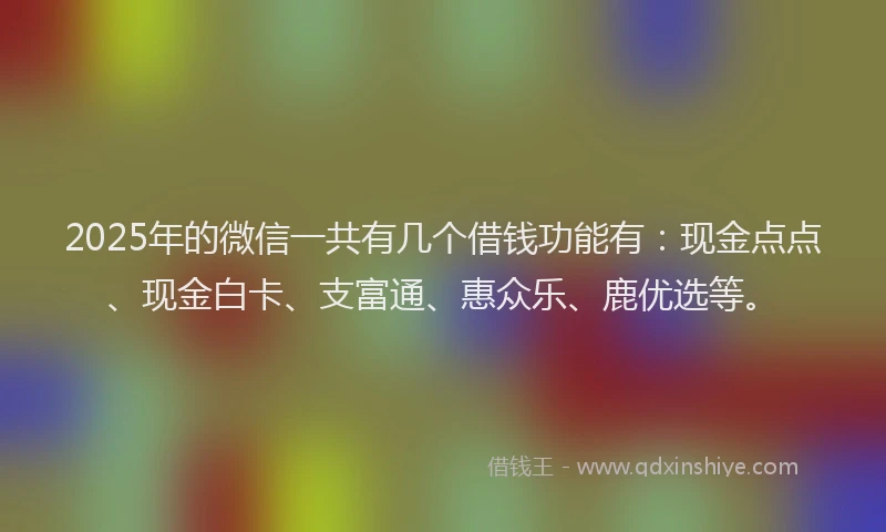 2025年的微信一共有几个借钱功能有：现金点点、现金白卡、支富通、惠众乐、鹿优选等。