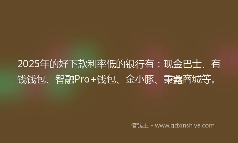 2025年的好下款利率低的银行有：现金巴士、有钱钱包、智融Pro+钱包、金小豚、秉鑫商城等。