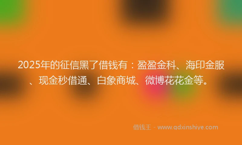 2025年的征信黑了借钱有：盈盈金科、海印金服、现金秒借通、白象商城、微博花花金等。