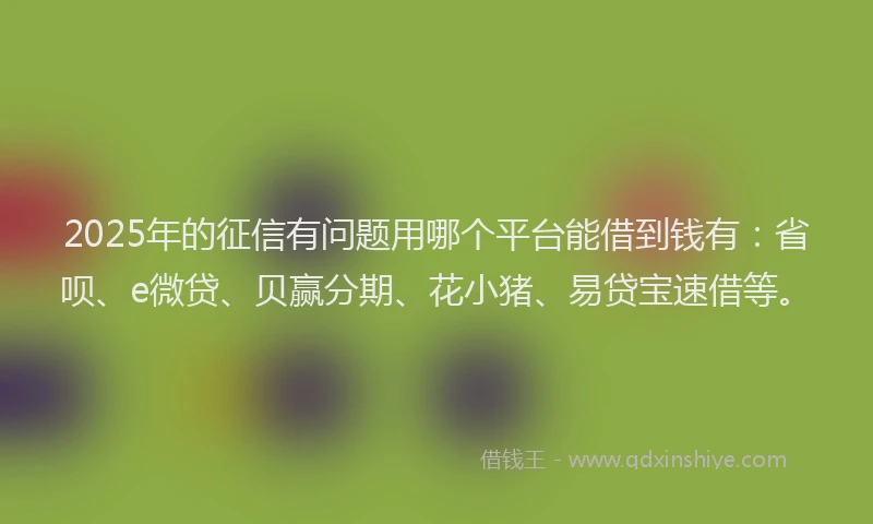 2025年的征信有问题用哪个平台能借到钱有：省呗、e微贷、贝赢分期、花小猪、易贷宝速借等。