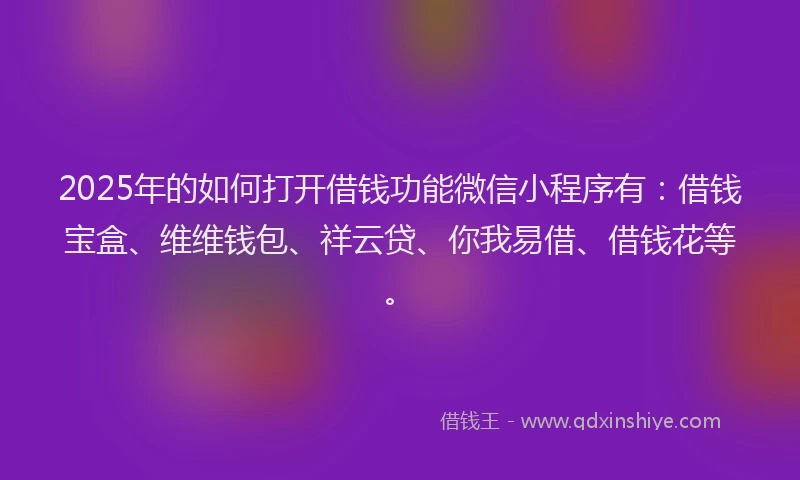 2025年的如何打开借钱功能微信小程序有：借钱宝盒、维维钱包、祥云贷、你我易借、借钱花等。