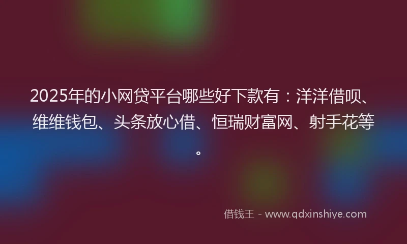2025年的小网贷平台哪些好下款有：洋洋借呗、维维钱包、头条放心借、恒瑞财富网、射手花等。