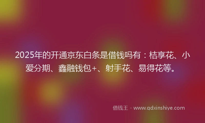 2025年的开通京东白条是借钱吗有：桔享花、小爱分期、鑫融钱包+、射手花、易得花等。
