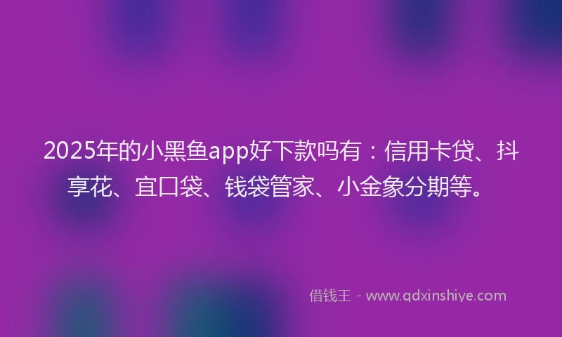 2025年的小黑鱼app好下款吗有：信用卡贷、抖享花、宜口袋、钱袋管家、小金象分期等。