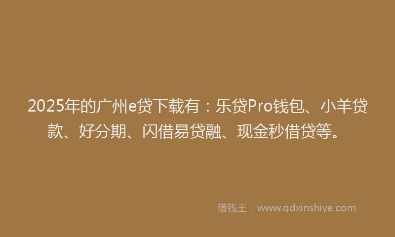 2025年的广州e贷下载有：乐贷Pro钱包、小羊贷款、好分期、闪借易贷融、现金秒借贷等。