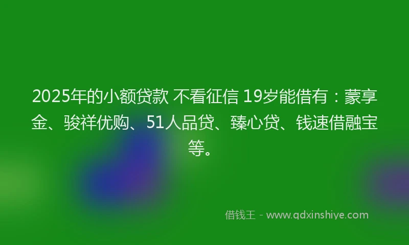 2025年的小额贷款 不看征信 19岁能借有：蒙享金、骏祥优购、51人品贷、臻心贷、钱速借融宝等。