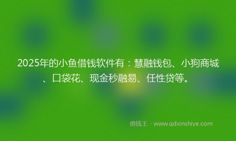 2025年的小鱼借钱软件有：慧融钱包、小狗商城、口袋花、现金秒融易、任性贷等。