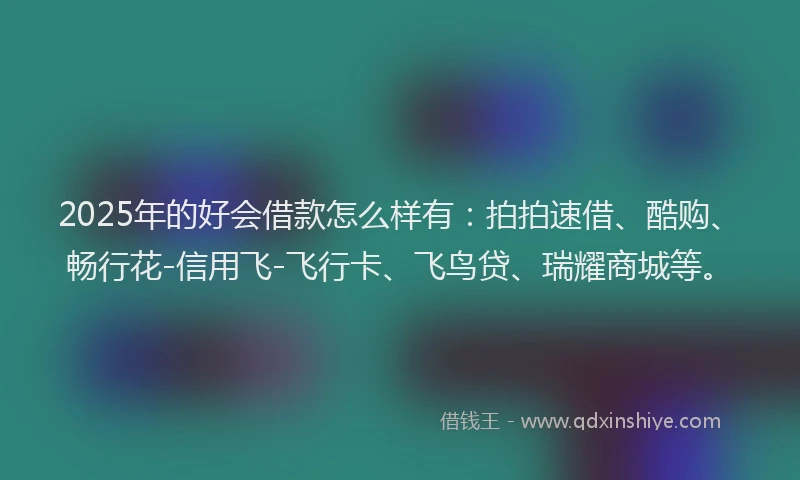 2025年的好会借款怎么样有：拍拍速借、酷购、畅行花-信用飞-飞行卡、飞鸟贷、瑞耀商城等。