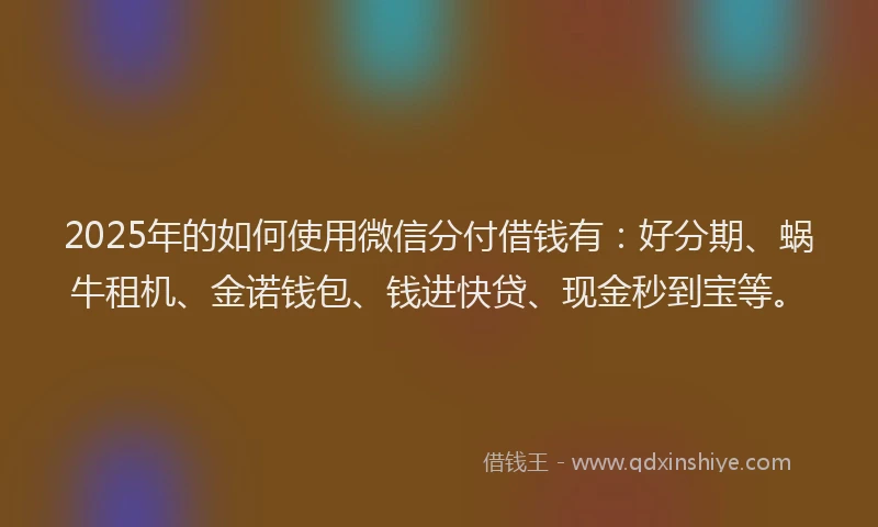 2025年的如何使用微信分付借钱有：好分期、蜗牛租机、金诺钱包、钱进快贷、现金秒到宝等。