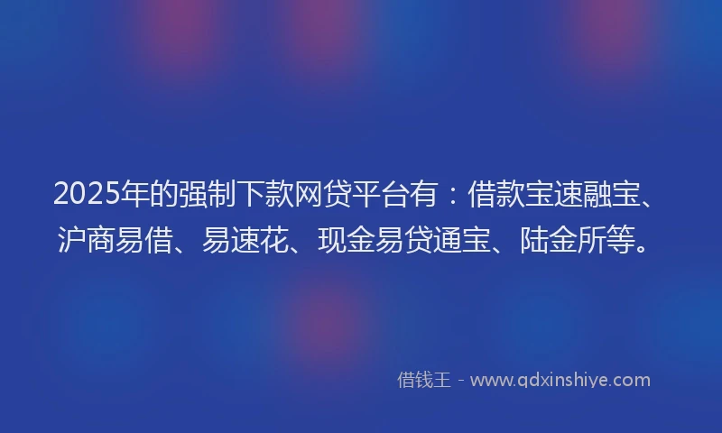 2025年的强制下款网贷平台有：借款宝速融宝、沪商易借、易速花、现金易贷通宝、陆金所等。