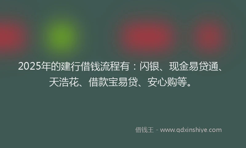 2025年的建行借钱流程有：闪银、现金易贷通、天浩花、借款宝易贷、安心购等。