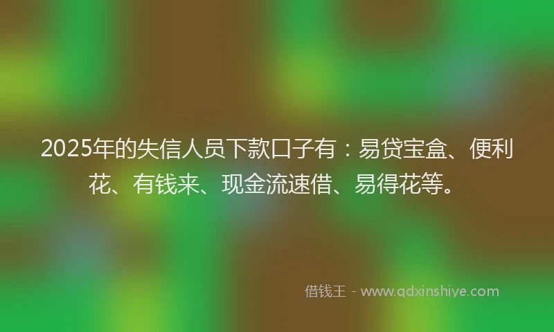 2025年的失信人员下款口子有：易贷宝盒、便利花、有钱来、现金流速借、易得花等。