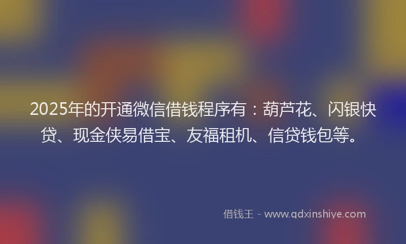 2025年的开通微信借钱程序有：葫芦花、闪银快贷、现金侠易借宝、友福租机、信贷钱包等。